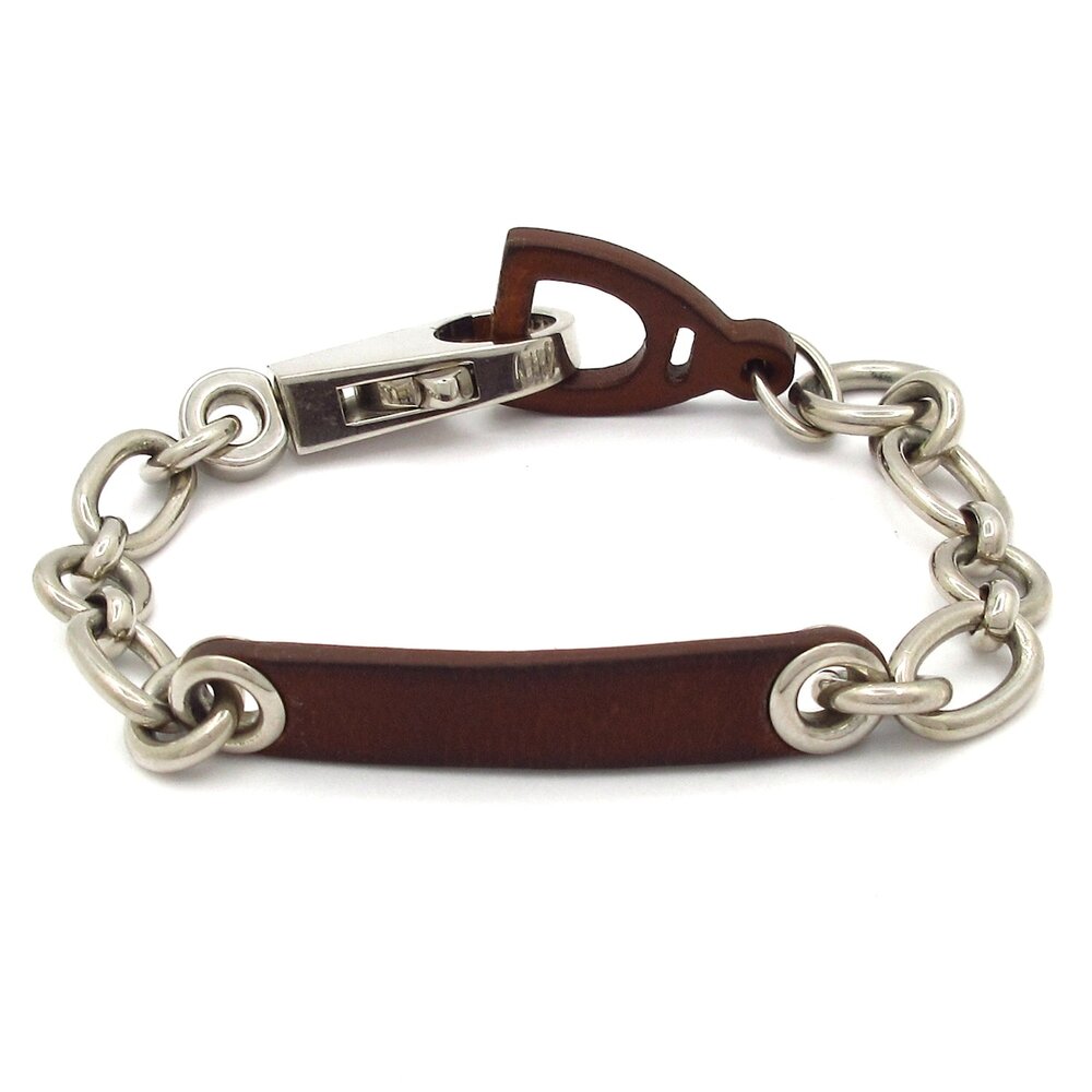 Hermès Detriers Bracelet Dark Brown Silver Leather Hardware